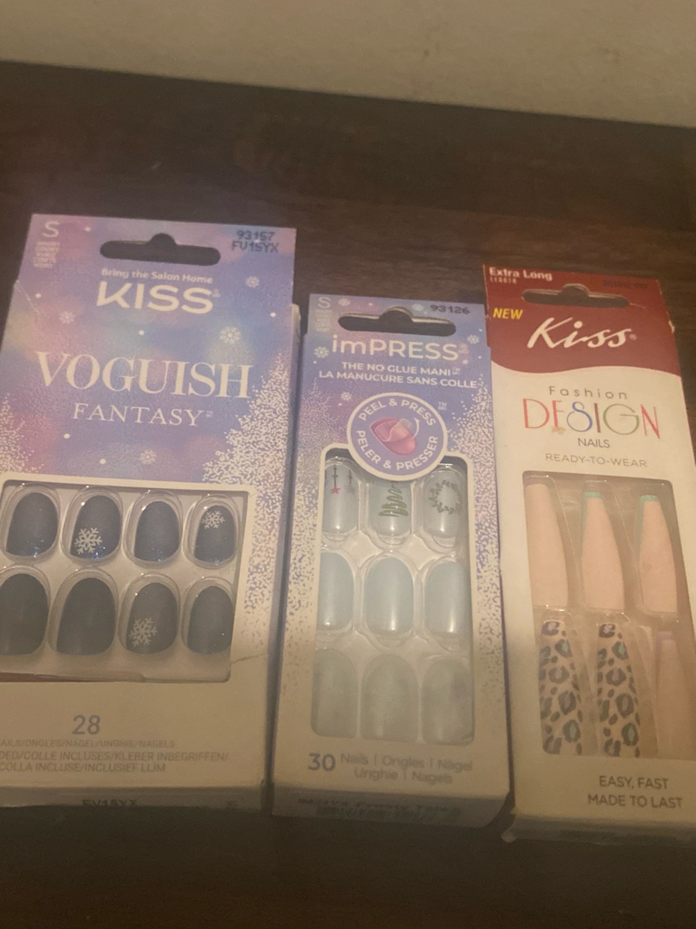 Kiss Press-On Nail Trio in Blue, Light Blue & Pink Designs